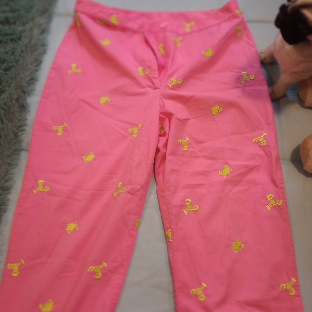 Lilly Pulitzer Vibrant Pink Pants with Yellow Accents